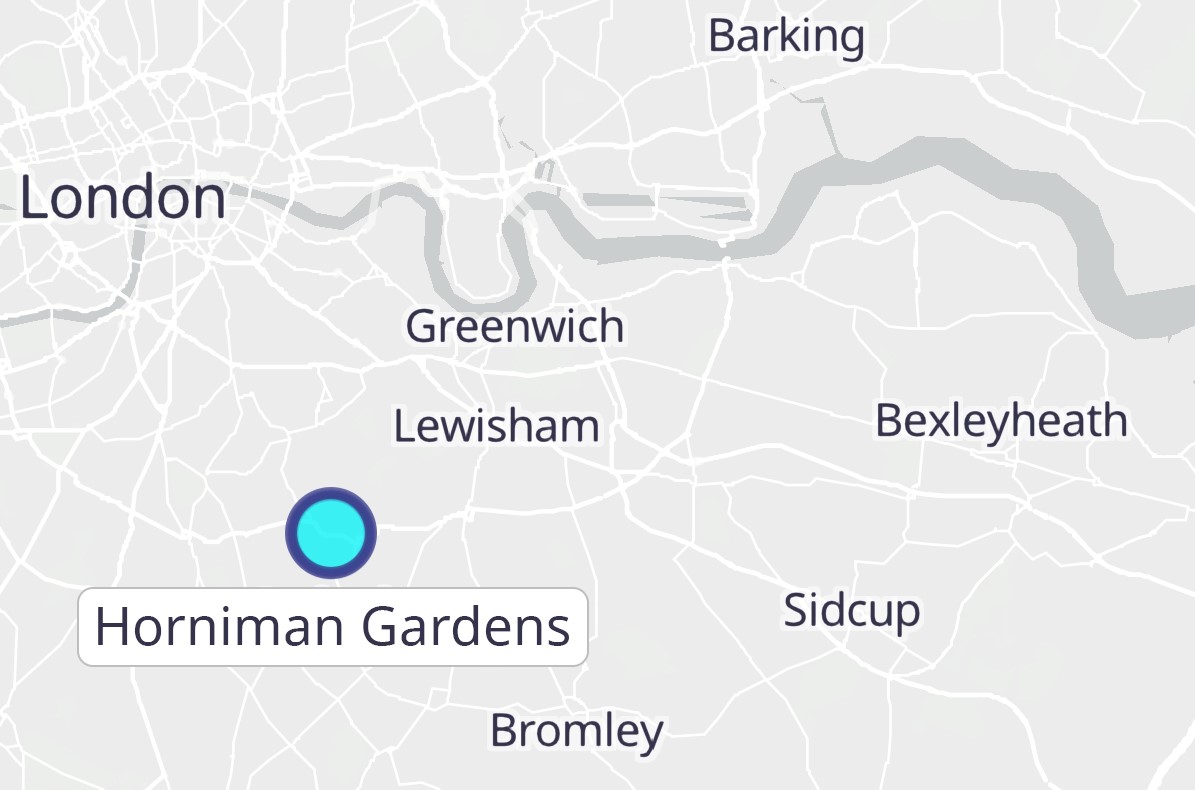 Map showing location of Horniman Gardens